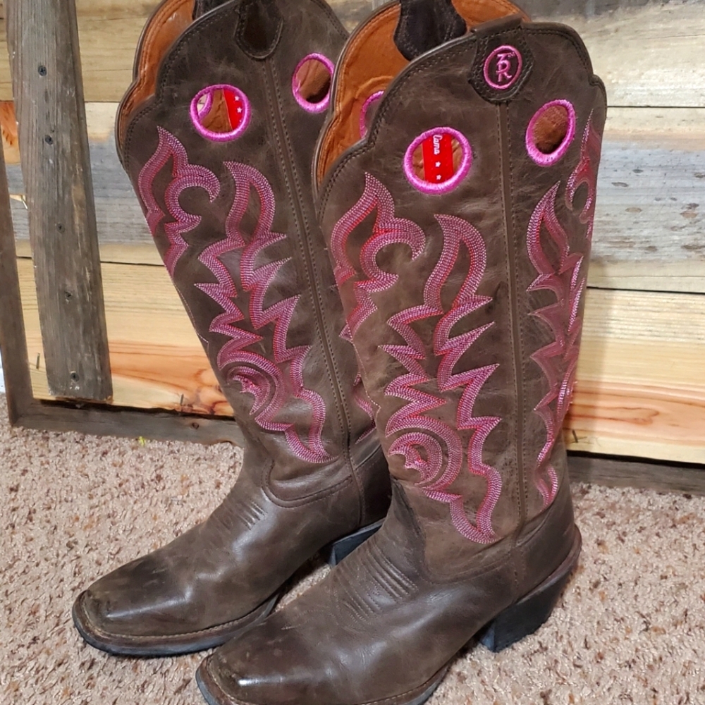 Brown and Pink Western Boots